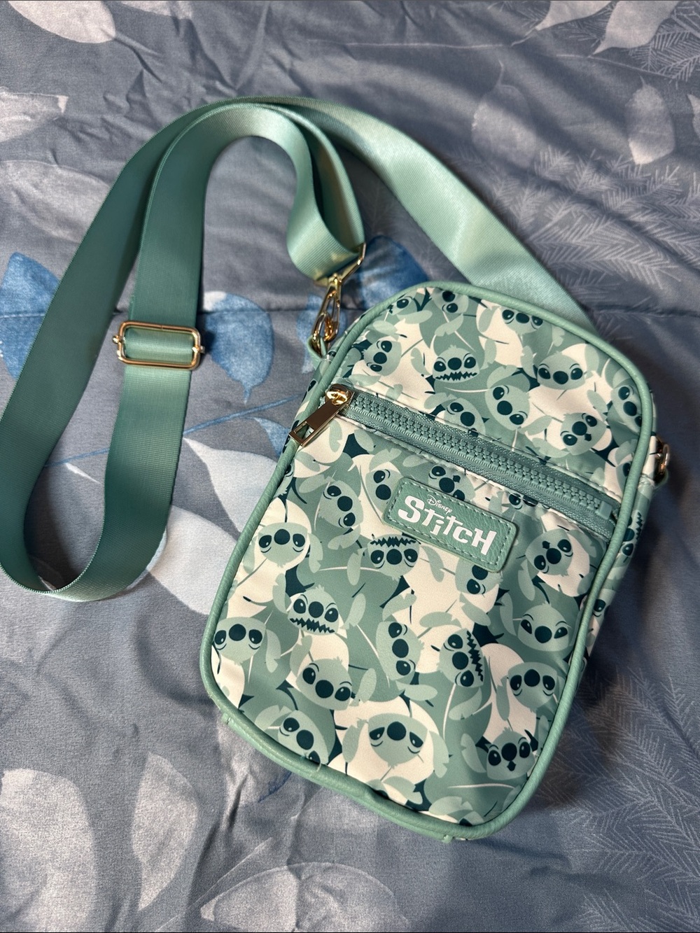 EUC/Like New Disney Stitch Patterned Crossbody Bag in Mint Green